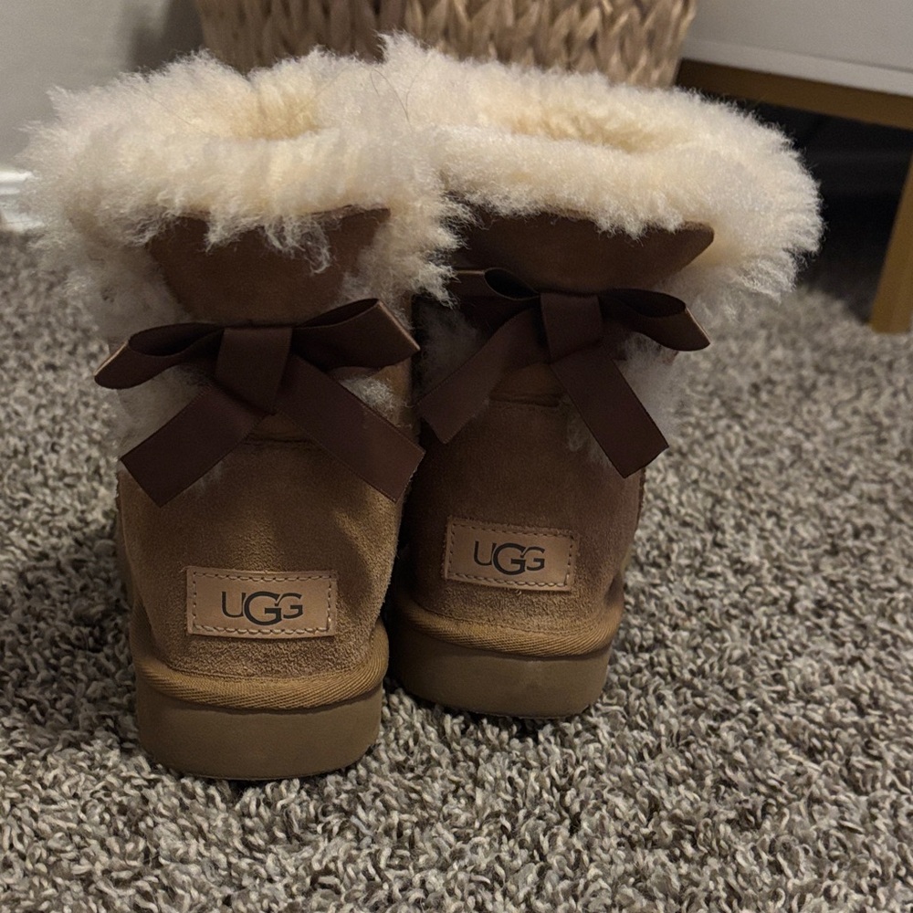 UGG Tan and Cream Boots with Ribbon Accents